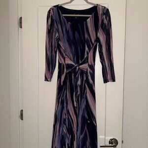 Abstract Print Midi Dress with Tie Waist – Size 12